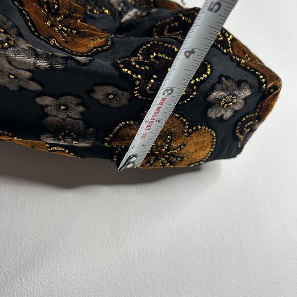 Brown, Black, Copper Floral Velvet Purse with Glitter Details and Satin Lining - Picture 6 of 9